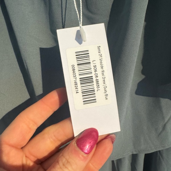 Baltic Born Sonia Off Shoulder Maxi Dress Large Dusty Blue NWT - Picture 10 of 15